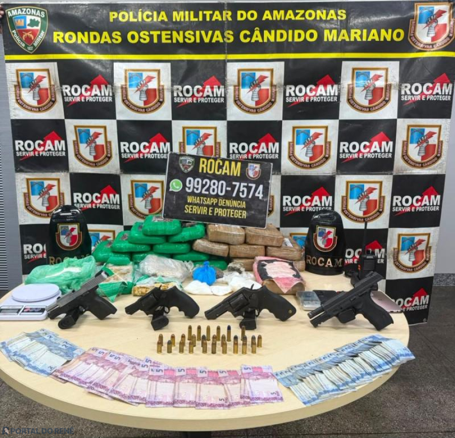 Rocam prende quatro suspeitos de atentado contra policial militar e apreende armas, drogas e veículos em Manaus